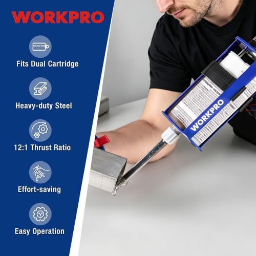WORKPRO 200ML Dual Cartridge Epoxy Gun, Heavy Duty Caulking Gun