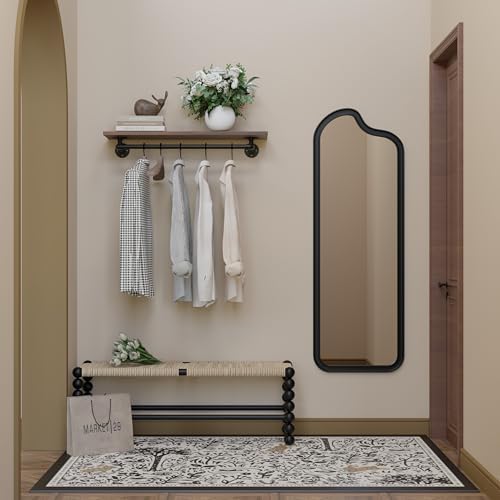 Clothes Rack 36in, Wall Mounted Garment Rack with Real Walnut Wood Shelf, Hea...