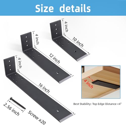WEKIS 16 Inch Countertop Support Bracket, 3 Pack Solid Iron Steel Heavy Duty ...