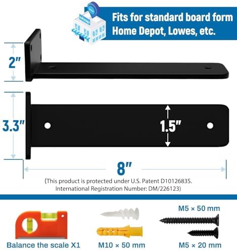 LEOPO 8 inch 12 Pack Floating Shelf Brackets, 1/5" Thick Hidden L Bracket