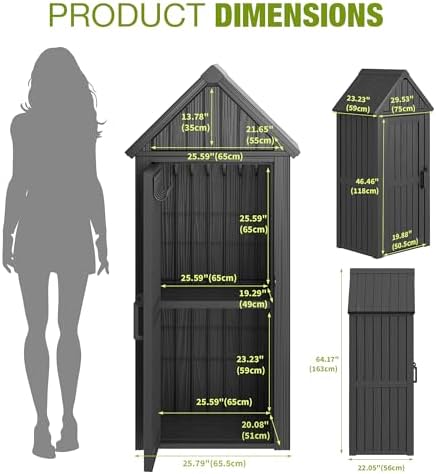 Outdoor Storage Shed, Waterproof Storage Cabinet with Ample Space, Sturdy Res...
