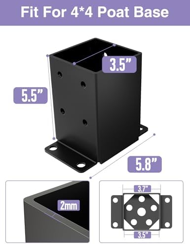 4 PCS Metal 4x4 Post Base, Inner Size 3.5"x3.5" Post Bracket