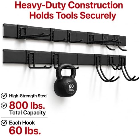 VAULTON 96" Garage Wall Organizer, Metal Tool Rack, 4 Rails 11 Hooks