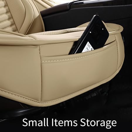 Nappa Leather Car Seat Covers Front Seats, Beige Car seat Protector, Waterpro...