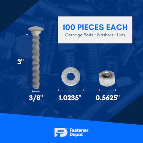 3/8"-16 x 3 (100 Sets) Hot Dipped Galvanized Carriage Bolt Kit for Exter...
