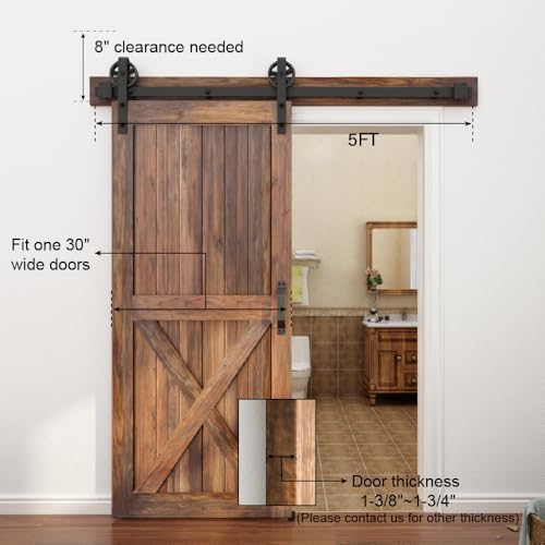 WINSOON 5FT Sliding Barn Door Hardware Kit,Black Big Spoke Roller,No Door
