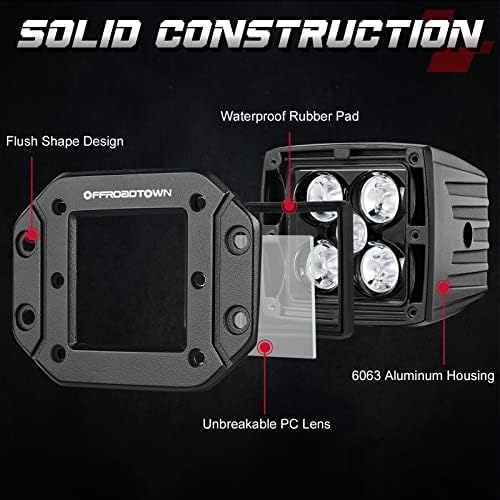 OFFROADTOWN 2PCS 100W 5 Inch CREE LED Pods, Spot Beam, Flush Mount, Waterproo...