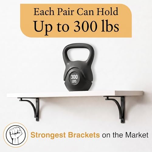 Classic Black Heavy Duty Shelf Brackets 12 inch by Balin Designs – L Bracket,...