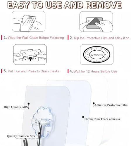 DDMY 100 Pack Heavy Duty Self Adhesive Hooks 50 lbs Transparent Reusable Stic...