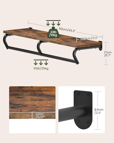 CHOEZON Wall Mounted Clothes Rack, Metal Garment Rack with Top Shelf, Laundry...