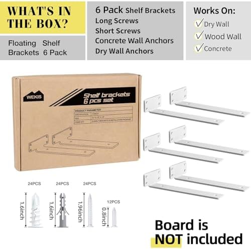 Shelf Brackets, Heavy Duty Floating Shelf Brackets 12-Inch Long, 6-Pack Brack...