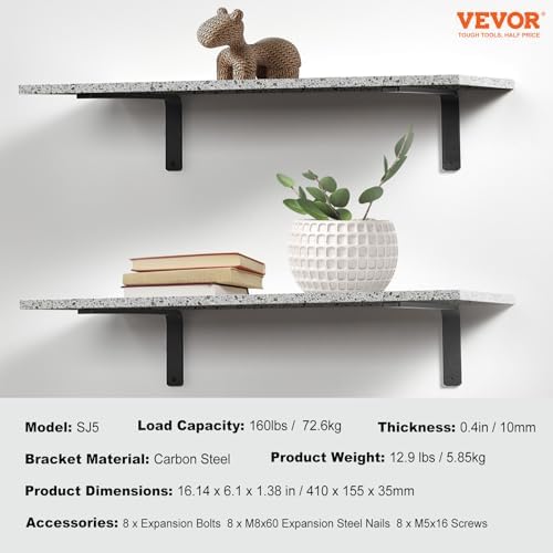 VEVOR Shelf Bracket 16 x 6 in, 4 Pcs Heavy Duty Floating Shelf Brackets, (2/5...