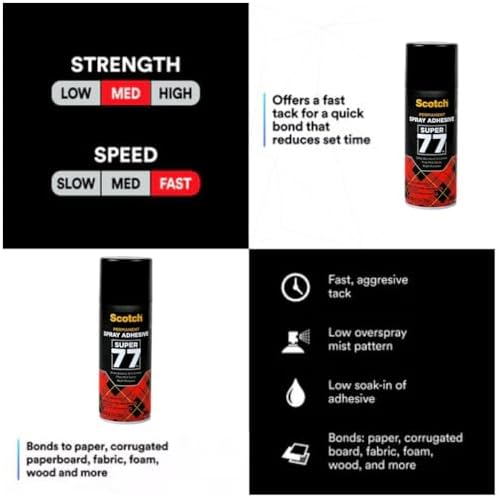 Scotch Super 77 Multipurpose Adhesive Spray, Bonds to Fabric, Cardboard, Plas...