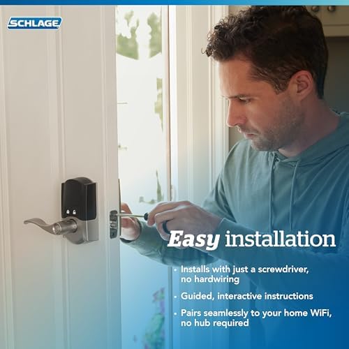 Schlage Encode Smart WiFi Lock, Lever Handle, Camelot Trim, Satin Nickel