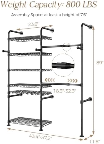 Closet Organizers Wall Mounted Closet System, 2-Row Heavy Duty Garment Clothe...