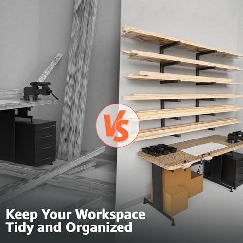 YYR Wood Organizer and Lumber Storage Rack Wall Mount, Heavy Duty Metal Shelf...