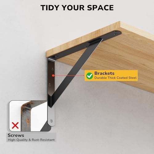 12 Pack 10 Inch Heavy Duty Shelf Bracket, Wall Shelf L Brackets for Floating ...