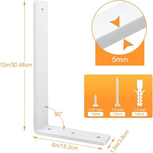 White Floating Shelf Bracket 12 Inch, 4 Pack Heavy Duty Shelf Brackets, Wall ...