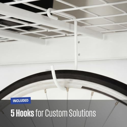 SafeRacks White 4x8 Overhead Storage Rack w/ 5-pc Hook Pack (24”-45" Drop)