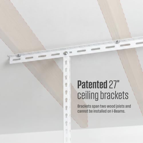 SafeRacks White 4x8 Overhead Storage Rack w/ 5-pc Hook Pack (24”-45" Drop)