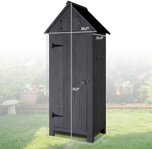 VINGLI Outdoor Wooden Storage Shed, Garden Shed Outside Tool Cabinet with Saf...