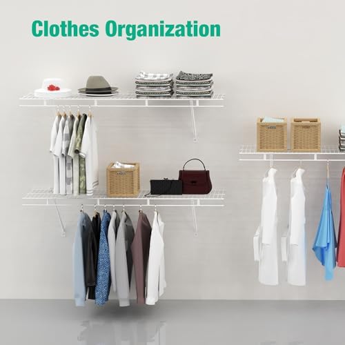 HAUSHOF 4 Pack Closet Shelves Wall Mounted, 4 ft x 12 in Wire Shelf Kit