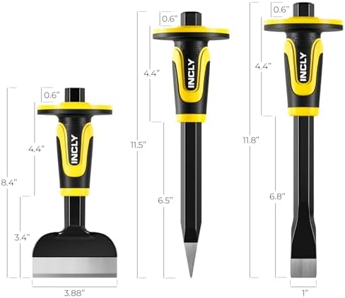 INCLY 3PCS Masonry Chisel Set with Hand Guard, Stone and Rock Chisel