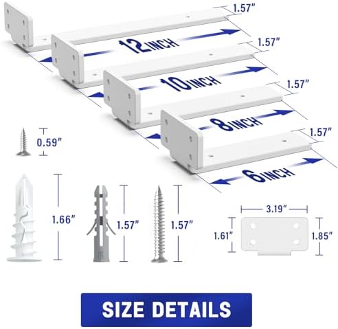 Goovilla Shelf Bracket, Floating Shelf Brackets 10 inch Long, 6 Pack, White