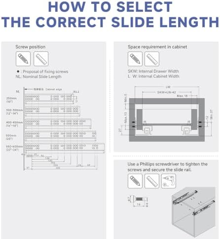 6 Pair 16 Inch (400mm) Undermount Soft Close Drawer Slides