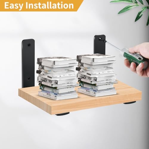 6 Pack - L 14" x H 8" x W1.5, 5mm Thick Black L Shelf Bracket, Iron...