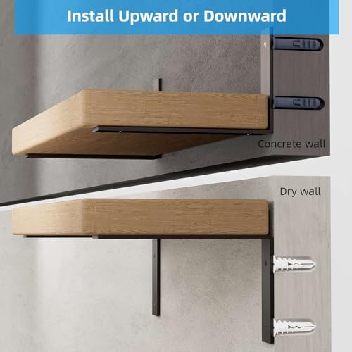 6-Pack Heavy Duty 12-Inch Black Shelf Brackets, L Shelf Bracket 12 Inch for F...
