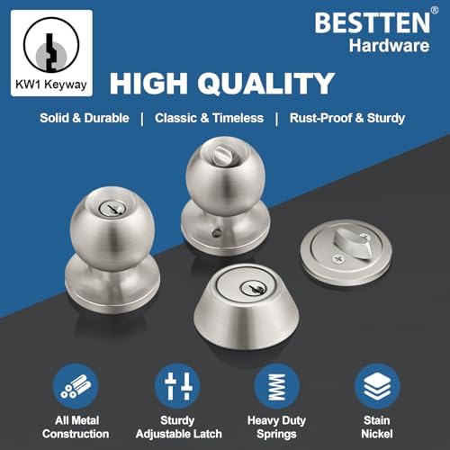 BESTTEN 2 Pack All Keyed Same Exterior Door Knob with Key Lock and Deadbolt, ...