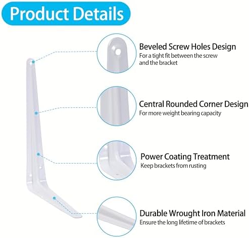 20 Pack Shelf Brackets 10 Inch, White Metal Brackets for Shelves, L Shape She...