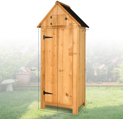 VINGLI Outdoor Wooden Storage Shed, Garden Shed Outside Tool Cabinet with Saf...