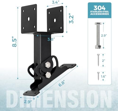 2 Pack 304 SS 4x4 Heavy Duty Adjustable Roof Riser Brackets (Black)