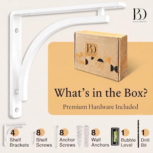 Classic White Heavy Duty Shelf Brackets 8 inch by Balin Designs – L Bracket, ...