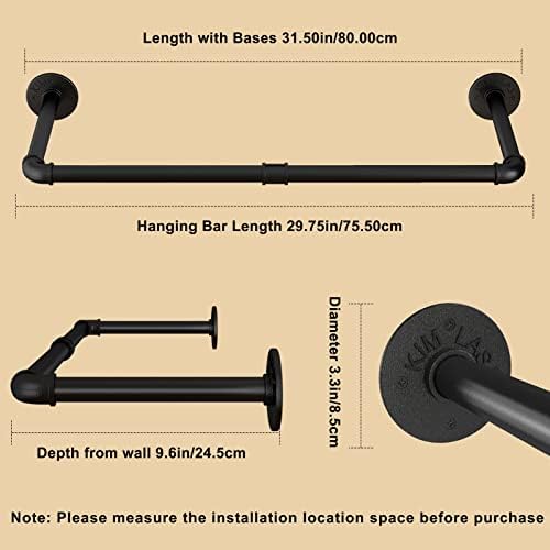 Wall Mounted Clothes Rack 31.5in, Industrial Pipe Wall Mount Clothing Rack, H...