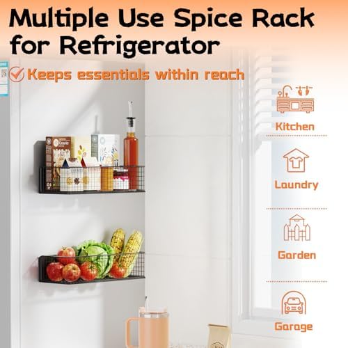 ULIBERMAGNET Magnetic Baskets Fridge Organizers, Large Capacity Metal Wire Me...