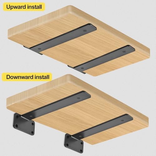 12 Pack - 6 inch Black Hidden L Shelf Bracket (1/5 Inch Thicked) Iron Floatin...