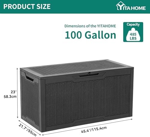 YITAHOME 100 Gallon Outdoor Deck Box, Waterproof Storage Box, Lockable