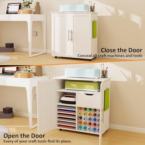 Craft Cart Cabinet Compatible with Cricut for Storage Organization, Rolling C...