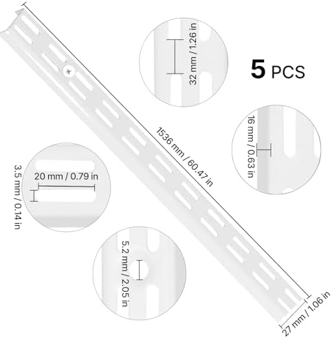 VEVOR Shelf Pilaster, 60-inch 5 Pack, Dual Track Upright Wall Shelving System...