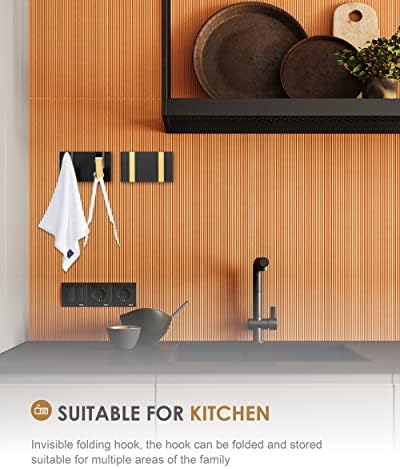 2 Pack，Waterproof Black Gold Wall Hooks，Foldable Towel Hooks for Bathrooms，Co...