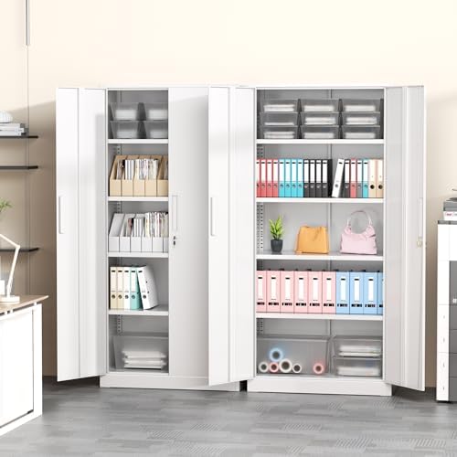 Greenvelly White Metal Storage Cabinet for Garage, 72” Steel Locking Cabinet ...