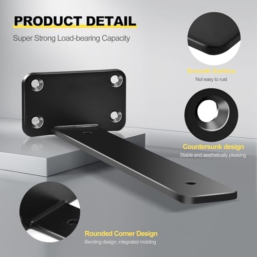 12 Pack - 10 inch Black Hidden L Shelf Bracket (1/5 Inch Thicked) Iron Floati...
