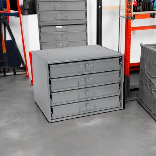 Global Industrial Durham Steel Compartment Box Rack with Four Adjustable Divi...