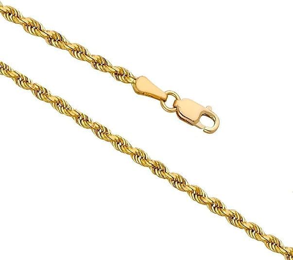 14k Real Yellow Gold Solid Rope Chain Necklace with Lobster Claw Clasp, Ideal...