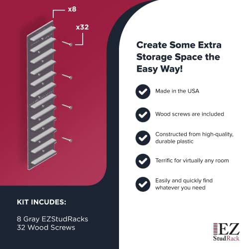 Made in USA EZStudRack Adjustable Shelf Brackets, 8-Pack (4 Pairs) – Easy-to-...