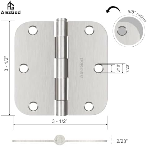 Door Hinges Brushed Nickel - 36 Pack Satin Nickel 3.5 Inch Rounded Interior D...