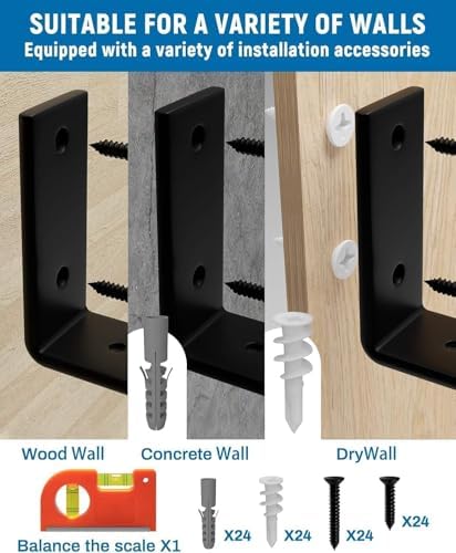 LEOPO 12 inch Shelf Brackets 12-Pack, 1/5" Thick Floating Shelf Bracket